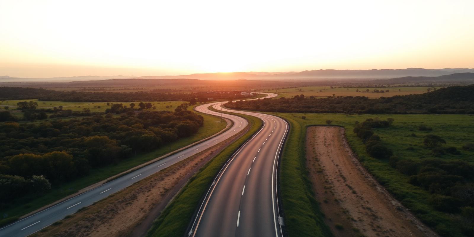 Open Australian road at sunset